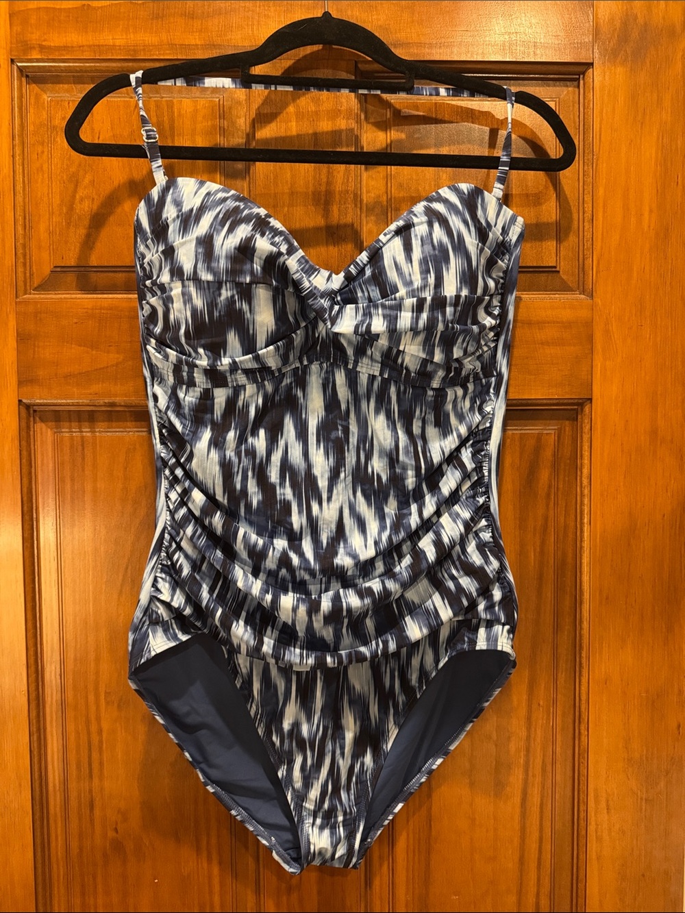 NWOT sz 14 Anne Cole Strapless Blue Ikat-Print One-Piece Swimsuit - Picture 2 of 5